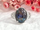 Faux Labradorite Silver Toned Filigree Shank Costume Jewelry Vintage Ring - sz 9