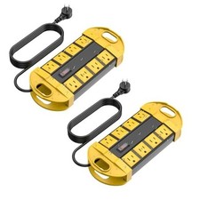 2 Outdoor Power Strips Weatherproof with 8 Plug, Waterproof 6FT Yellow