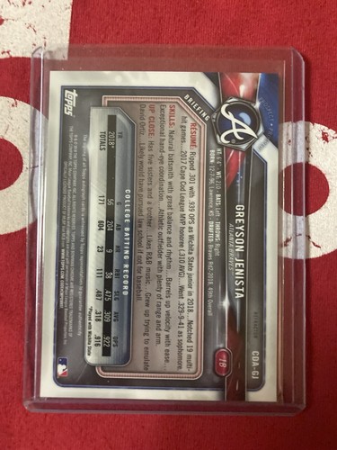 2018 Bowman Draft 1st Auto #CDA-GJ Greyson Jenista Refractor #345/499 Braves - Picture 2 of 2