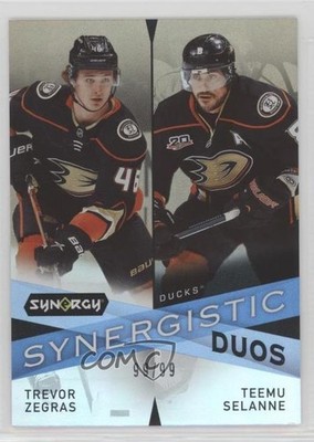 2022-23 Upper Deck Synergy Gold 99/99 Trevor Zegras Teemu Selanne #SD-7 HOF 05bx