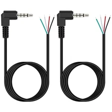 2-Pack 6FT 3.5mm 1/8 to Speaker Wire TRRS Stereo Right Angle Male Plug to Bar...