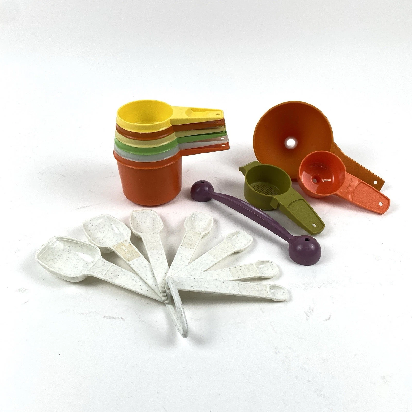 Vintage Tupperware Measuring Cups & Spoons Mixed Color Set w/Extra Gadgets