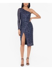 BETSY & ADAM Womens  Long Sleeve Below The Knee Cocktail Sheath Dress