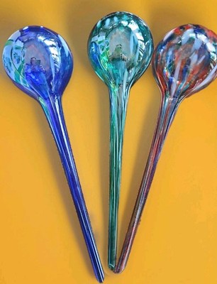 Hand Blown Art Glass Watering Globes Lot of TWO Self Watering System for Plants