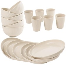 36-Piece Unbreakable Wheat Straw Dinnerware Set for 6 Outdoor Camping Use