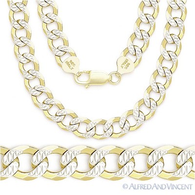 9 mm Kubanische Pave Glieder Sterlingsilber 14k Y vergoldet Herren Dicke Kette Halskette