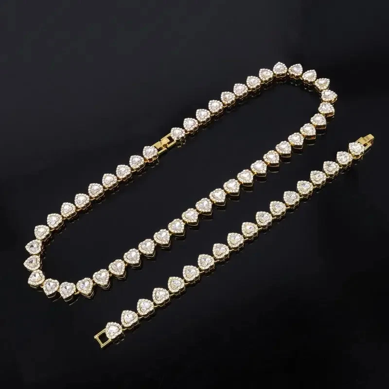 Pulsera Tenis Cadena Corazón Circonita Mujer Brillante Eslabón Redondo Cadena Metal Joyería Foto 4 de 4