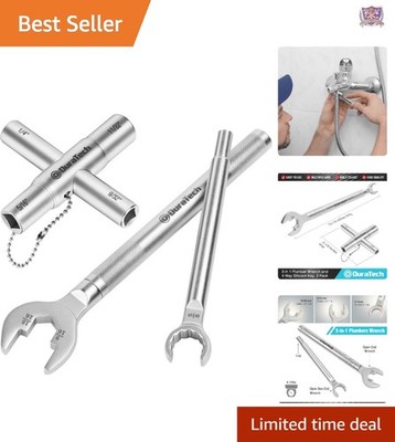 3-in-1 Plumber Wrench & 4 Way Sillcock Key 2-Pack Steel Tool for Faucet Nuts
