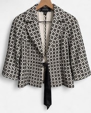 Kasper Petite Black White Floral Tie Belt Blazer Size 6P