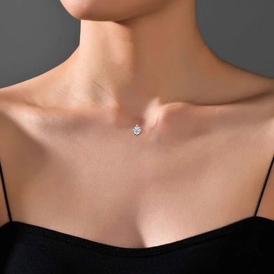 Unsichtbare Kette Halskette 2,0 kt Rundschliff Laborgefertigter Diamant Testpass 14 K Gold