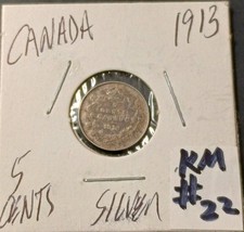 1913 CANADA 5 Cent .925 Fine Silver Coin (KM.#22)