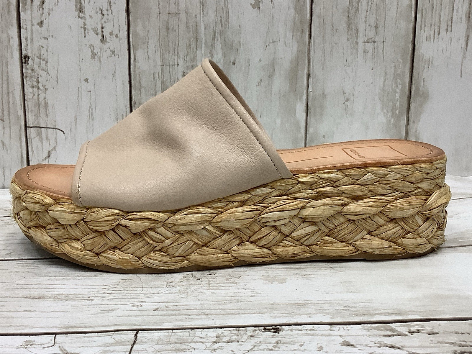Dolce Vita Women's Chavi Raffia Flatform Slide Sandals, Sand Leather, Size 7.5