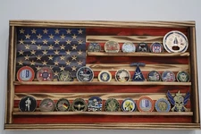 Rustic American Flag Challenge Coin Display: Handmade Military Gift
