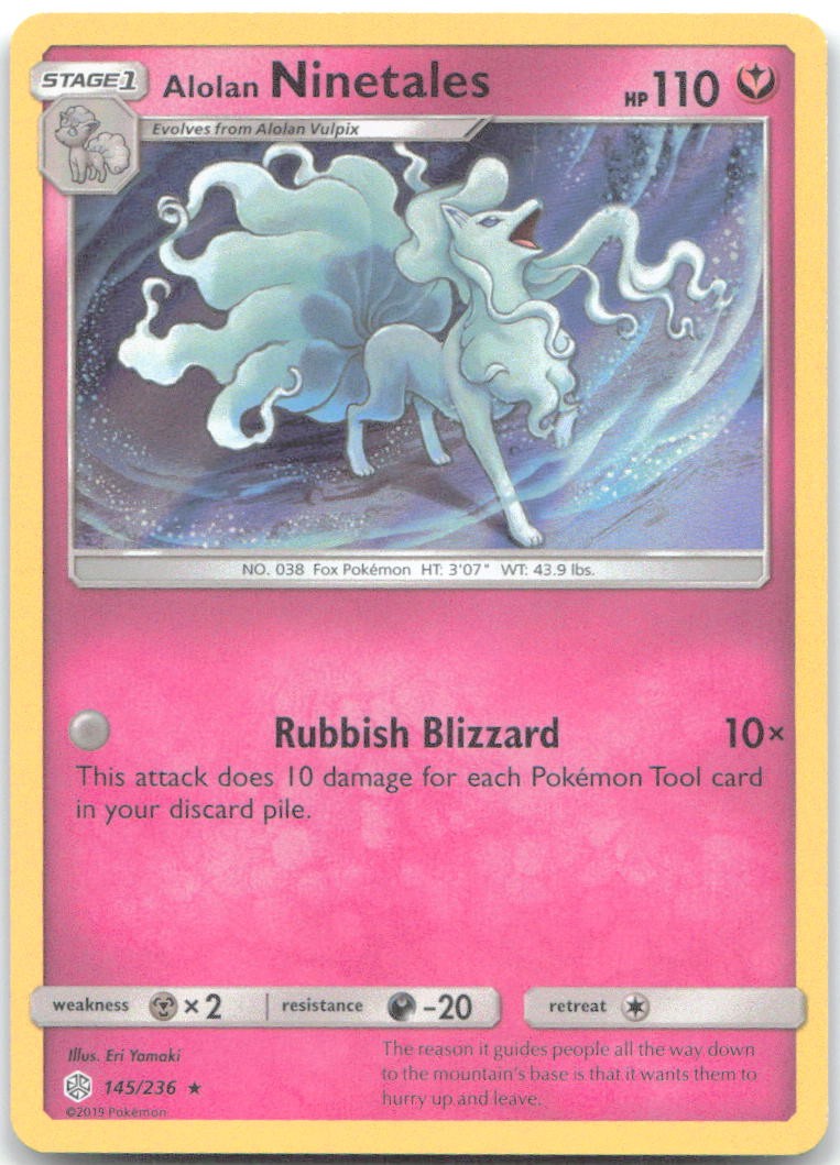 ALOLAN NINETALES 145/236 Holo Rare Cosmic Eclipse Pokemon Near Mint