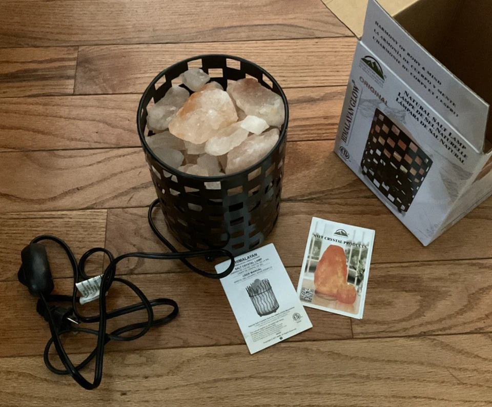 Металлическая корзина в гималайском светящемся проективном стиле ночник с розовыми кусками - Изображение 3 из 4