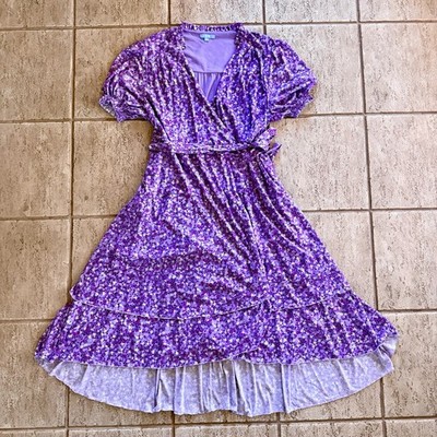 Draper James RSVP Women Sz XXL Dress Wrap Purple Ditsy Floral Short Sleeve Midi