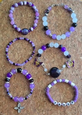 Woman's Women's Womens Bracelet  Lot of  6  Purple White and Black