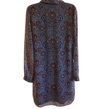 Cabi Blue Rust Orange Damask Floral Button Front Shirt Dress 3295 Womens Small