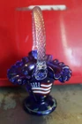 Fenton 2001 Stars & Stripes Collection Colbalt Basket Hand Painted Flag Signed