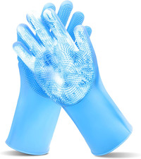 Pet Grooming Gloves Heat Resistant Dog Washing Gloves with High-Density Teeth, D