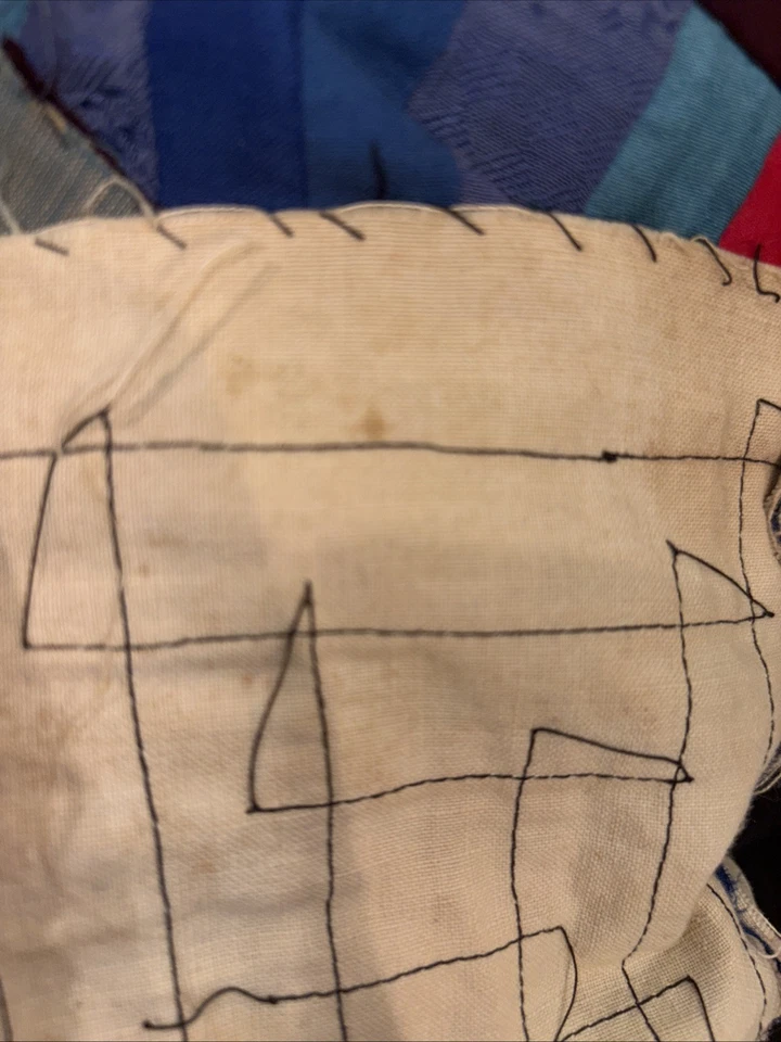 Vintage Log Cabin Hand Stitched Handmade Patchwork Quilt Top 45 x 69” - Image 4 of 4