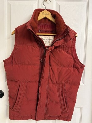Abercrombie & Fitch Down Summit Rock Vest Red Button Zip Up Pockets Men's Small