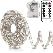 Battery Operated Led Strip Lights White with Remote, 8 Modes, Dimmable, Timer, S