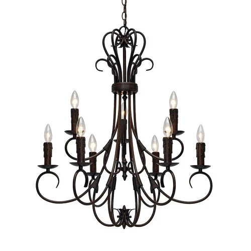 Golden Lighting 8606-CN9 Bronze Homestead 9-Light 28"W Taper Candle Chandelier - Picture 1 of 7