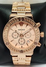 Luxury Versace Chronograph Men Rose Gold Dial Steel Band Quartz Wristwatch