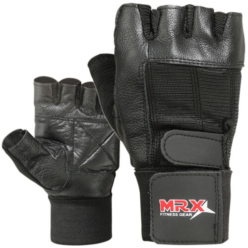 Guantes de levantamiento de pesas cuero de vaca fitness guante gimnasio entrenamiento ejercicio negro - Imagen 1 de 4