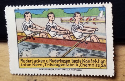 Anton Kern Trikotagenfabrik Chemnitz Sa. - Ruderer im Ruderboot / Reklamemarke