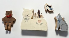 Vintage Handcrafted Wood Cats, Group of Four All Different Sizes