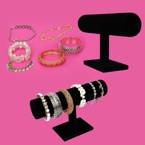 T-Bar Jewellery Stand (2 Pack) Black Velvet Bangles/Necklaces/Bracelet Holder - Picture 4 of 7
