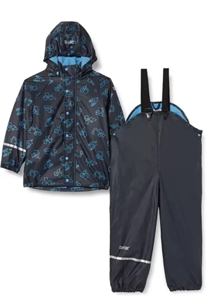 Kids Unisex Fleece Lined Waterproof Rain Jacket Trousers Set Blue 18 24 Months