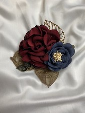 Camellia Flower Brooch Pin Clip Large Wine Red Handmade Gift Wedding Birthday