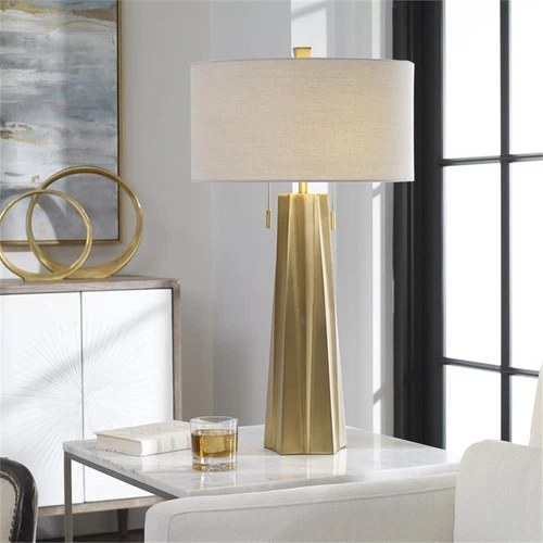 Uttermost Maris Contemporary Steel Table Lamp in Brass and Light Beige - Picture 5 of 6