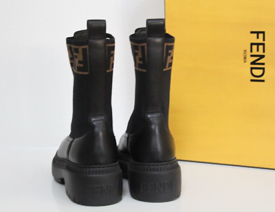 New sz 8 / 38.5 Fendi Black Leather Domino Biker FF Logo Sock Pull