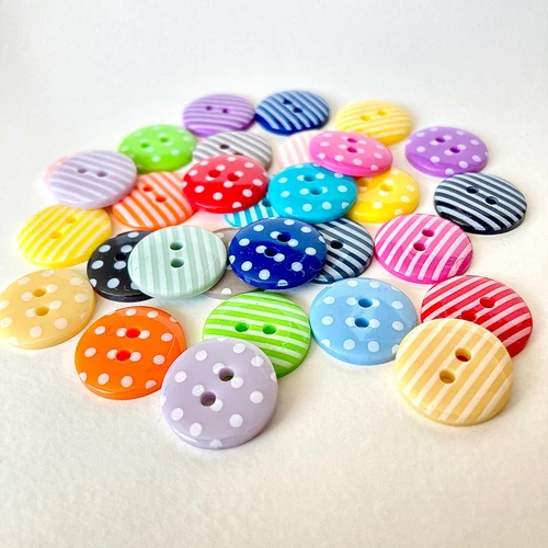 Pack of 10 Quality Spotty or Stripey Buttons | 15mm | huge choice of colours