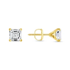 3 Ct Asscher Created Diamond Real 14K Yellow Gold Earrings Studs Martini Screw
