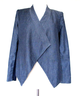 BCBG Max Azria Abree Jacket XS Women Blue Cotton Blend Asymmetric
