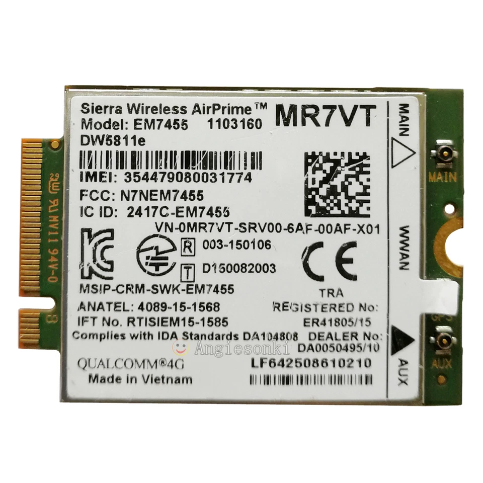 Módulo de tarjeta WWAN 4G Dell E7270 E7470 E7370 DW5811E 1DPXG MM9JH MR7VT EM7455 LTE Foto 2 de 4