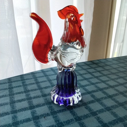 Vintage Hand Blown Art Glass Red/White/Blue Rooster Figurine 7 1/2" tall Murano?