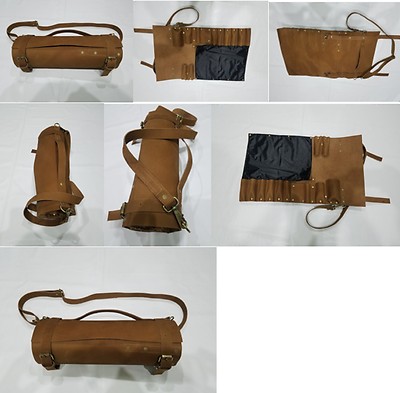 Echtes echtes hellbraunes Leder Kochmesser Tasche/Beutel/Geldbörse/Rolle/Aufbewahrung handgefertigt