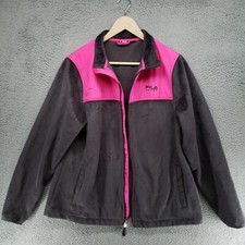 Fila Sports Fleece Track Jacket Women Size Large Pink Black Full Zip BAD ZIPPER
