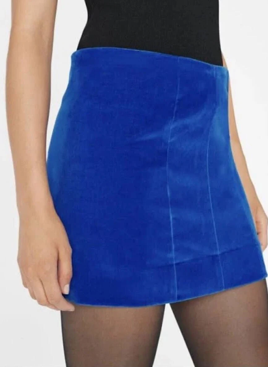 Frame mini skirt womens sz 2 blue velour zip LWWB0849 stretch $255 ladies