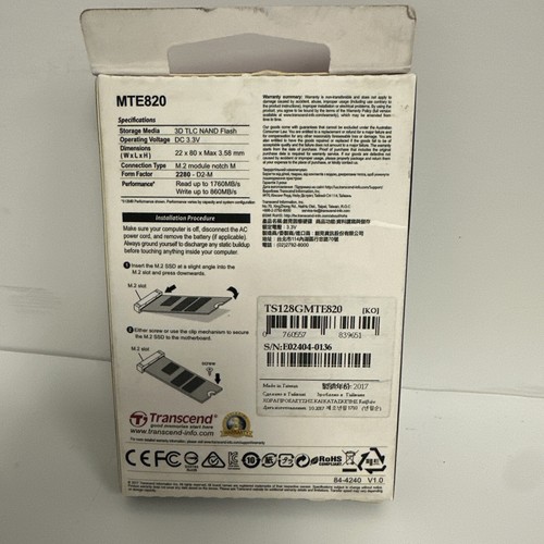 Transcend MTE820 M.2 2280 128GB SSD Solid State Drive - Picture 2 of 4