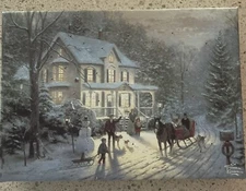Thomas Kinkade Christmas Light Up Wrapped Tabletop Canvas