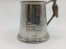 Vintage English Pewter Sheffield England Engraveable Baby Cup With Stork Handle