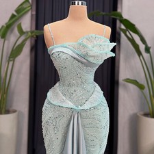 Sparkly Beaded Spaghetti Strap Evening Gowns Long Mermaid Wedding Party Dress
