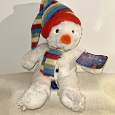 2006 Russ Shining Stars 10" White Snowman Plush Stuffed Toy Striped Cap & Scarf